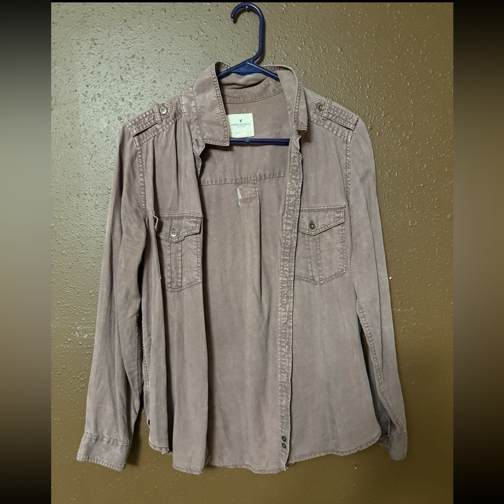 $5 for $20 item: American Eagle Outfitters Taupe Casual Flannel Shirt
